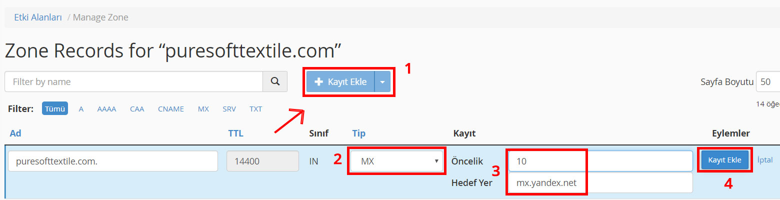Yandex Connect Kurumsal Mail MX Ayarları