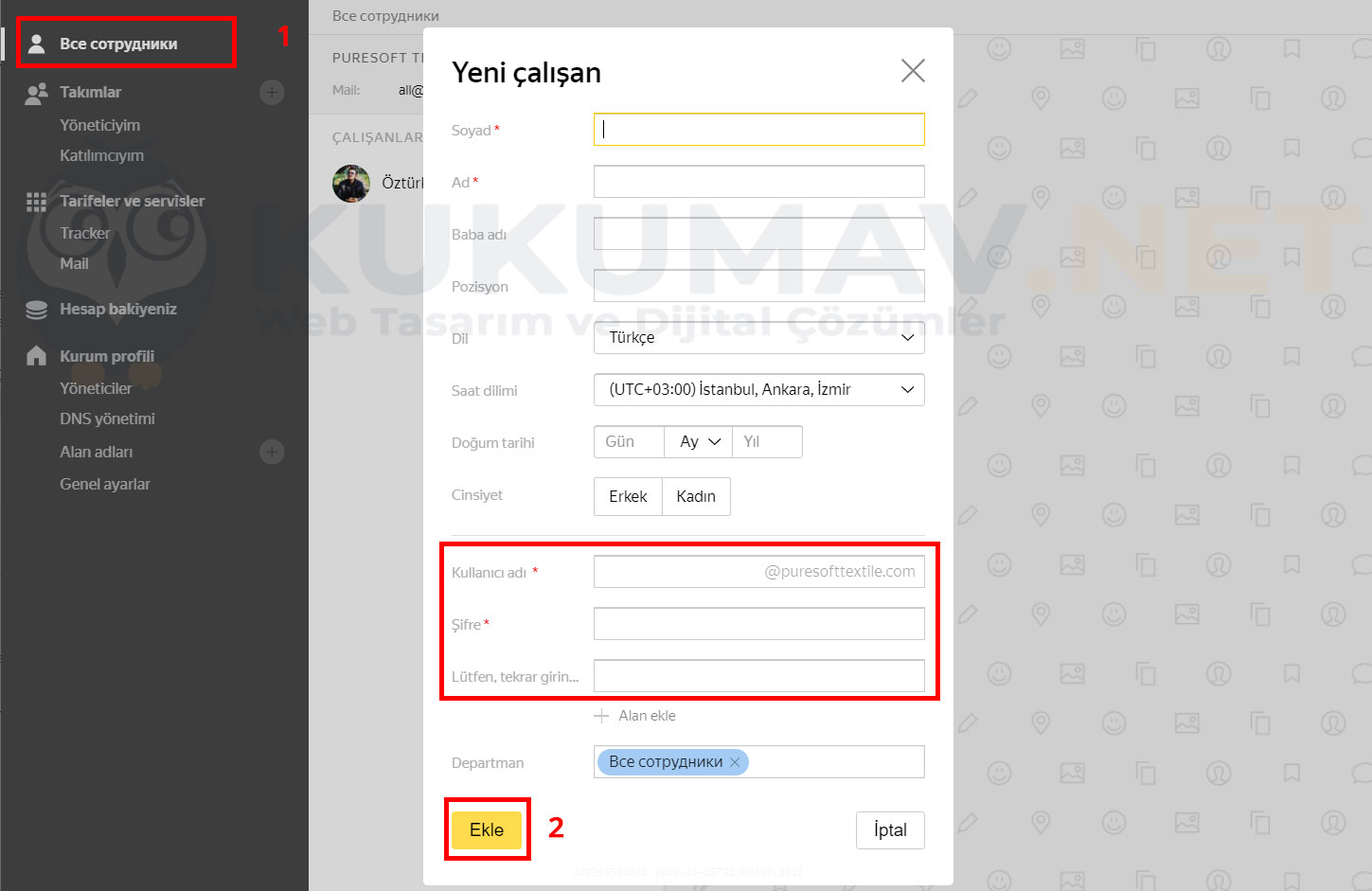Yandex Kurumsal Mail Hesabı Ekleme