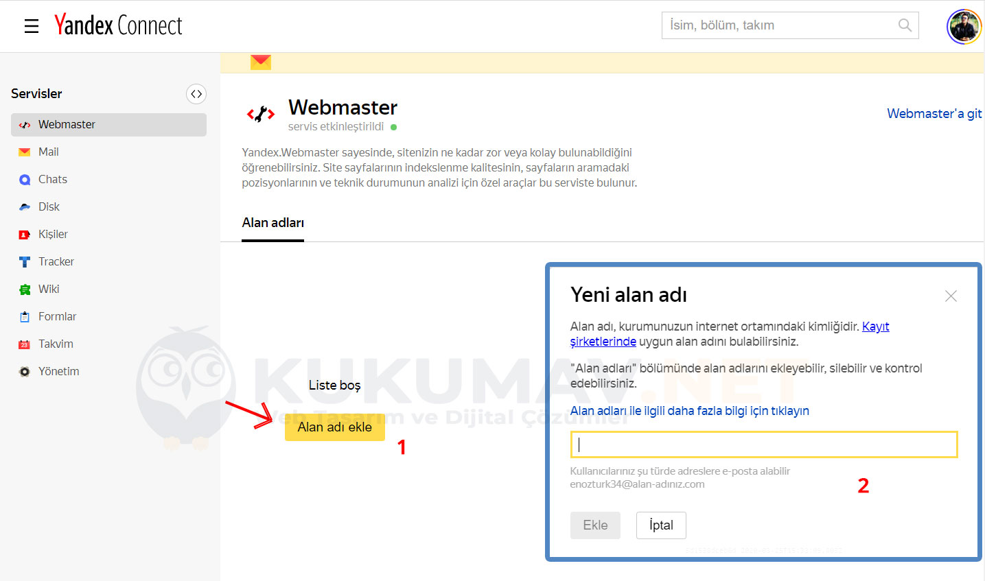 Yandex Connect Webmaster Servisi