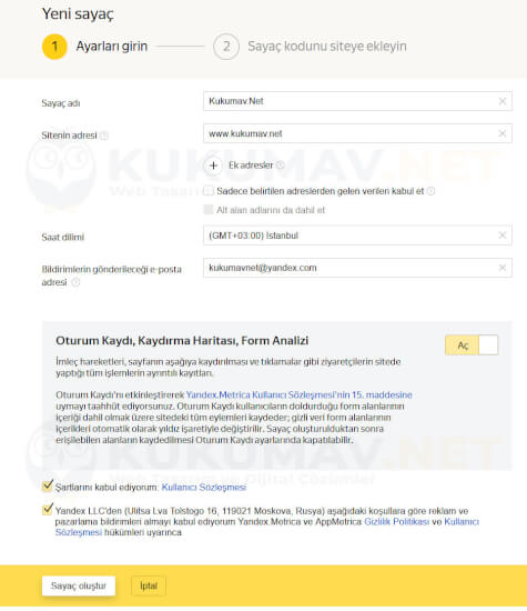 Yandex Metrica Sayaç Ekleme
