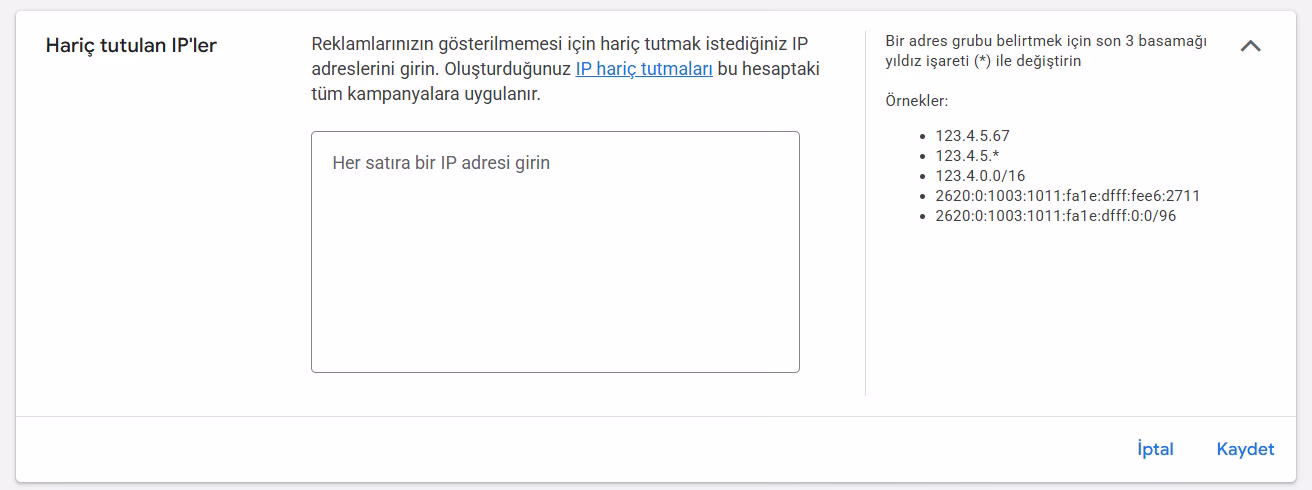 Google Ads Ip Haric Tutma Listeleri Google Ads Ip Haric Tutma Listeleri