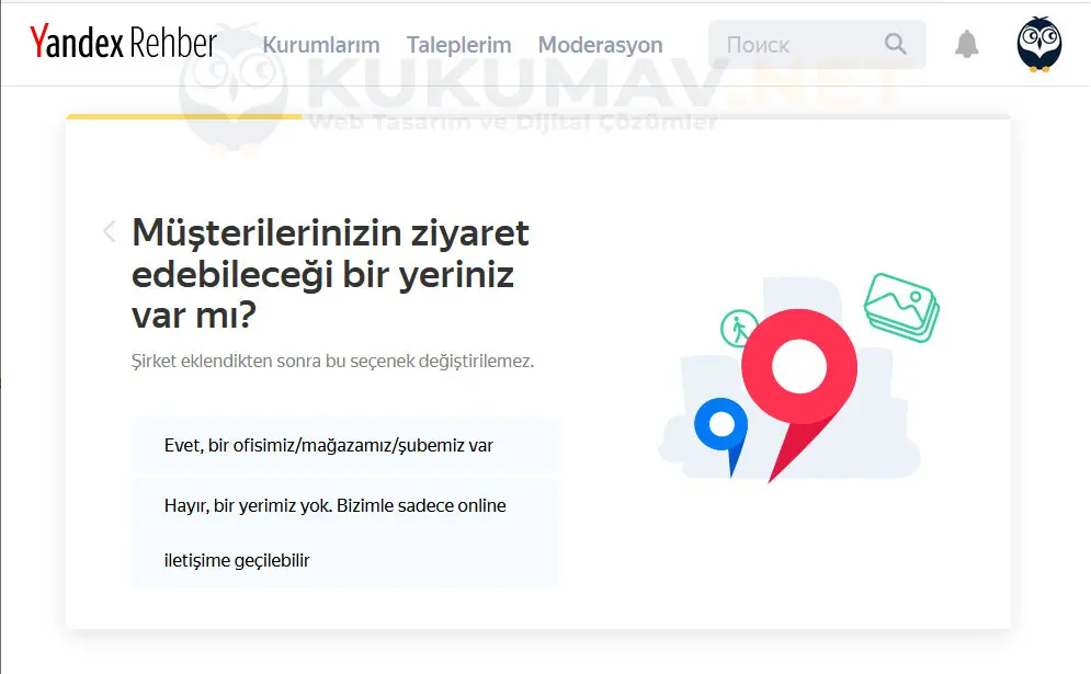 Yandex Rehber: müşterilerinizin ziyaret edebileceği bir yeriniz var mı sorusu ve fiziksel konum seçenekleri Yandex Rehber: müşterilerinizin ziyaret edebileceği bir yeriniz var mı sorusu ve fiziksel konum seçenekleri